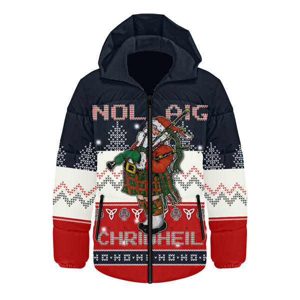 Scotland Hooded Padded Jacket Santa Highland Stroll with Bagpipes and Cheer