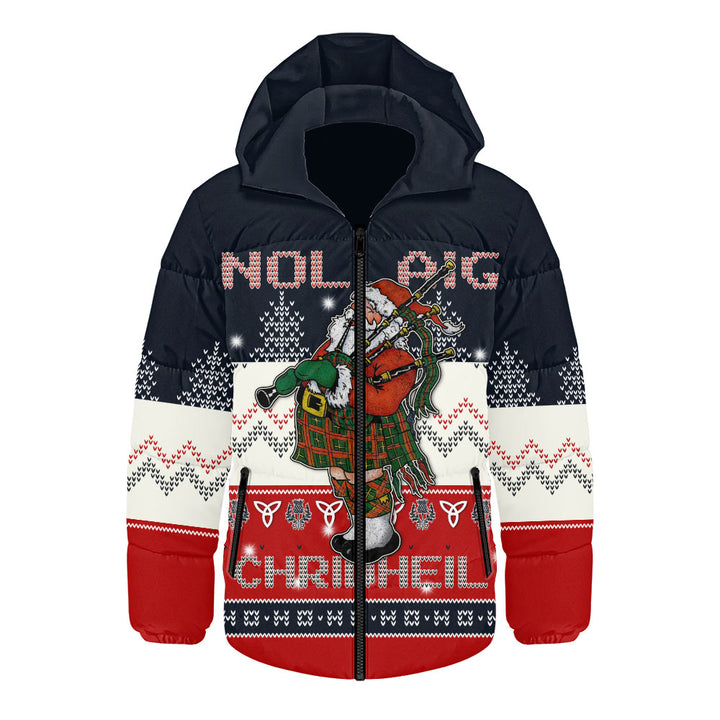 Scotland Hooded Padded Jacket Santa Highland Stroll with Bagpipes and Cheer