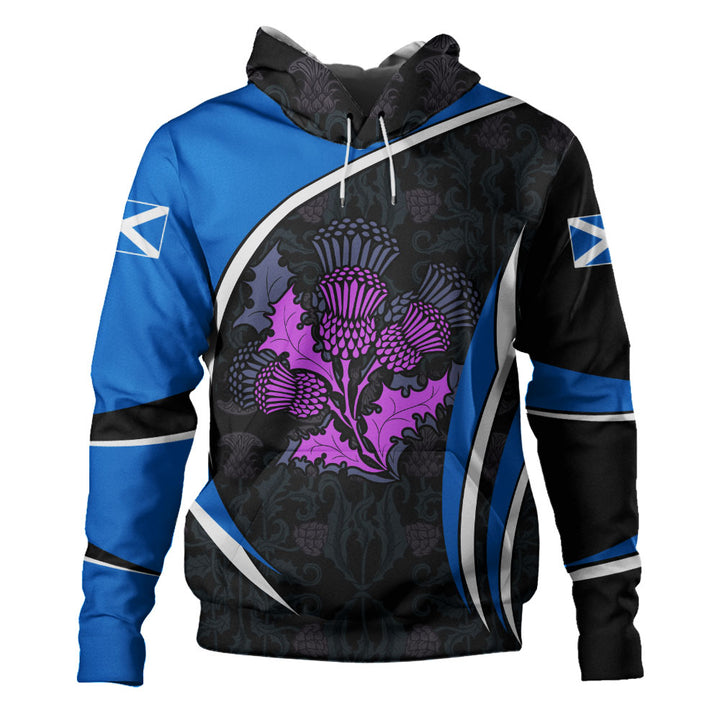 Scotland Hoodie Purple Thistle Modern Saltire Lines Highland Heritage Floral Power