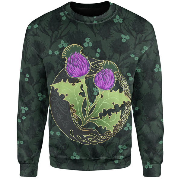 Scotland Sweatshirt Thistle Bloom Celtic Emblem Nature Heritage Green Pattern Art
