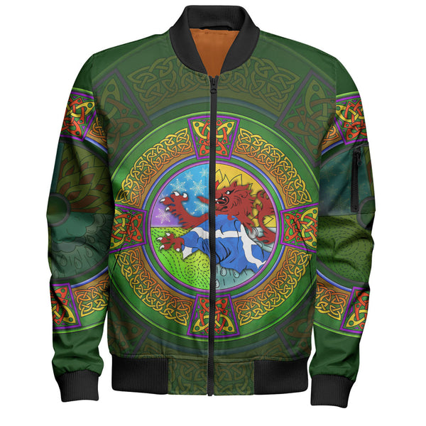 Scotland Bomber Jacket Celtic Seasons Red Lion Saltire Tartan Heritage Pattern