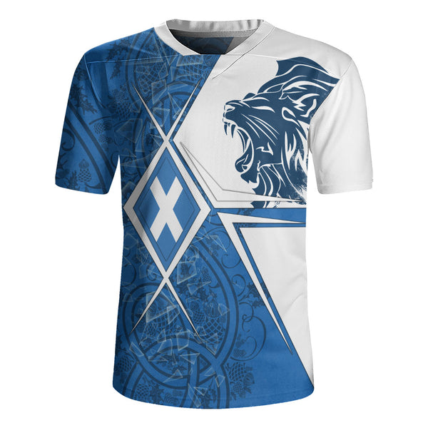 Scotland Rugby Jersey Geometric Lion Roar Saltire Grid Digital Pattern Highland Fusion Style