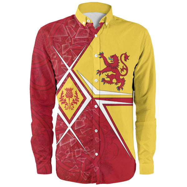 Scotland Long Sleeve Shirt Royal Flame Thistle Crest Red Lion Valor Modern Heritage Blend