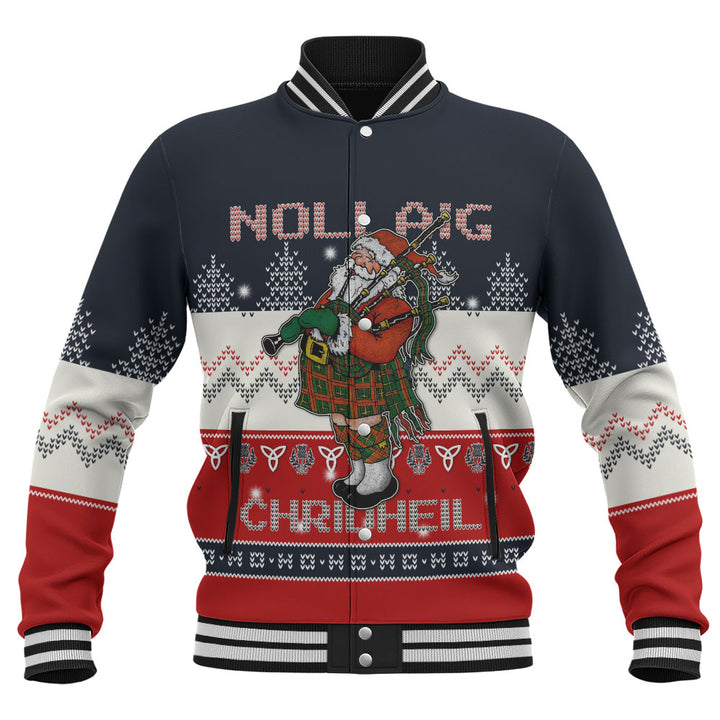Scotland Baseball Jacket Santa Highland Stroll with Bagpipes and Cheer