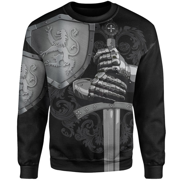 Scotland Sweatshirt Medieval Warrior with Steel Gauntlet Holding Sword and Shield Lion