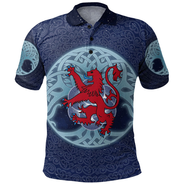 Scotland Polo Shirt Celestial Rampant Lion Mystic Knot Circle Legacy