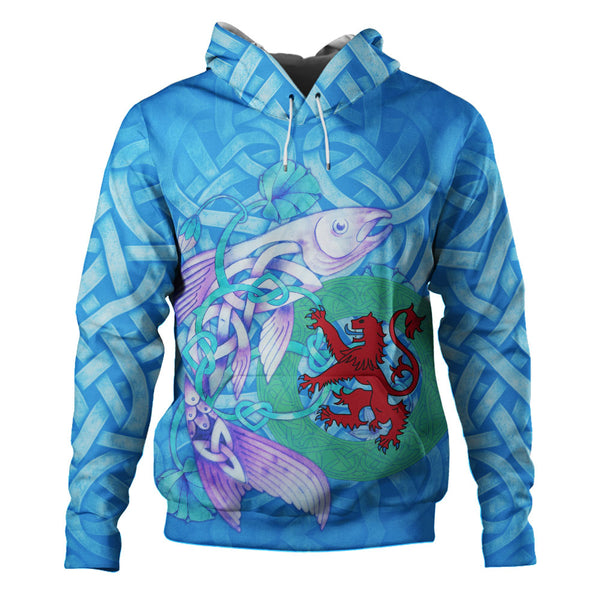 Scotland Hoodie Celtic Salmon Red Lion Spiritwater Heritage Mythical Highland Art