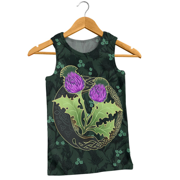 Scotland Tank Top Thistle Bloom Celtic Emblem Nature Heritage Green Pattern Art