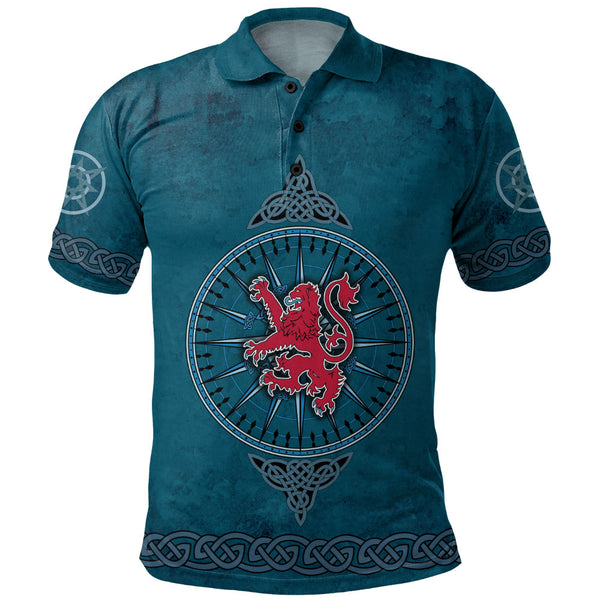 Scotland Polo Shirt Celtic Compass Red Lion Direction Noble Highland Legacy Armor