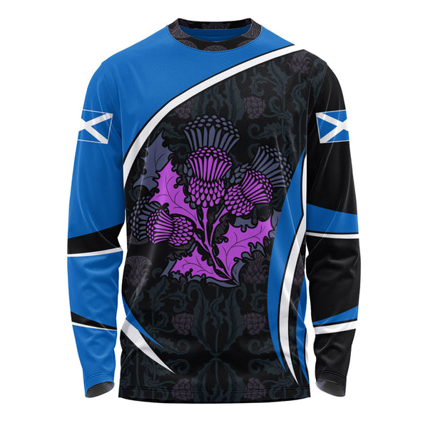 Scotland Long Sleeve T-Shirt Purple Thistle Modern Saltire Lines Highland Heritage Floral Power