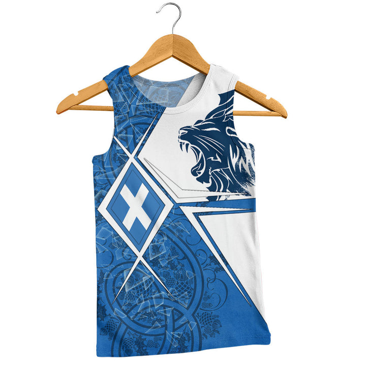 Scotland Tank Top Geometric Lion Roar Saltire Grid Digital Pattern Highland Fusion Style