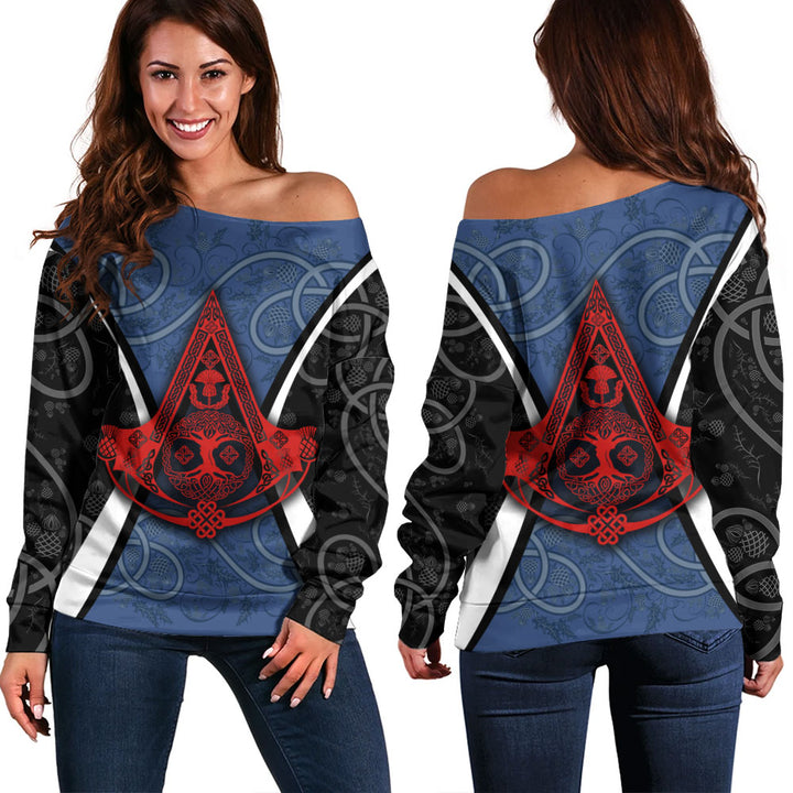 Scotland Off Shoulder Sweatshirt Thistle Creed of the Celtic Highlands