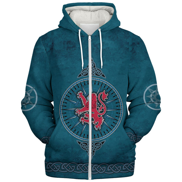 Scotland Sherpa Hoodie Celtic Compass Red Lion Direction Noble Highland Legacy Armor