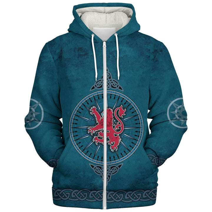 Scotland Sherpa Hoodie Celtic Compass Red Lion Direction Noble Highland Legacy Armor