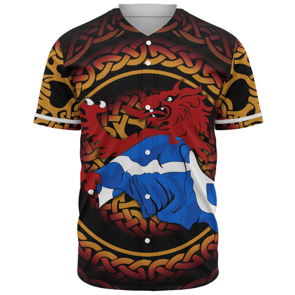 Scotland Baseball Shirt Burning Lion Celtic Flame Saltire Embrace Warrior Spirit Armor