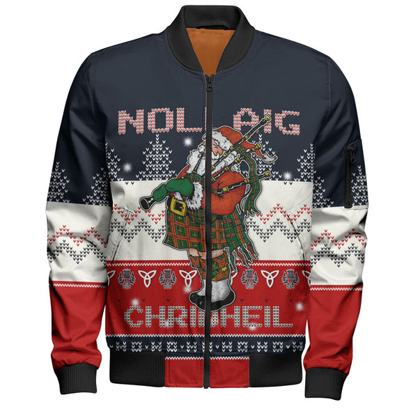 Scotland Bomber Jacket Santa Highland Stroll with Bagpipes and Cheer