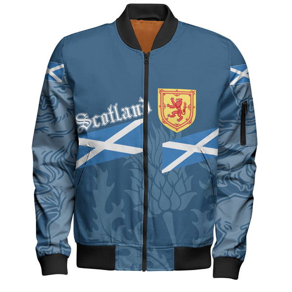 Scotland Bomber Jacket Saltire Thistle Crest Blue Heritage Emblem National Pride Wear