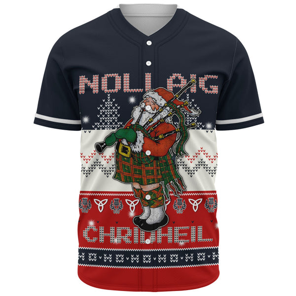 Scotland Baseball Shirt Santa Highland Stroll with Bagpipes and Cheer