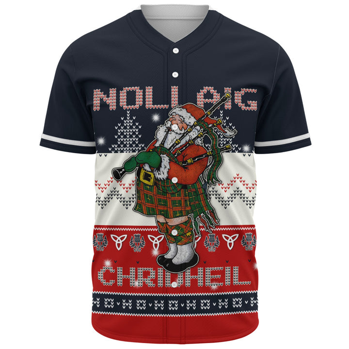 Scotland Baseball Shirt Santa Highland Stroll with Bagpipes and Cheer
