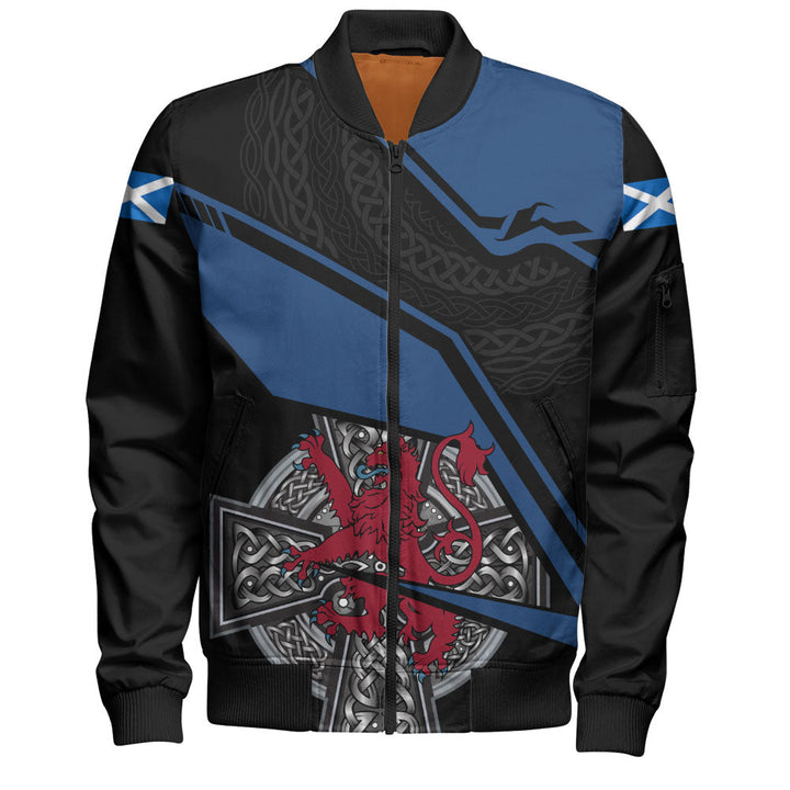 Scotland Bomber Jacket Red Lion Celtic Grid Armor Blue Black Warrior Path Edition
