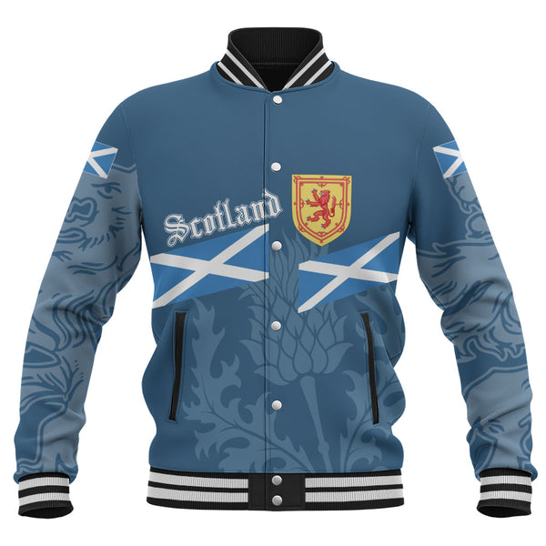 Scotland Baseball Jacket Saltire Thistle Crest Blue Heritage Emblem National Pride Wear