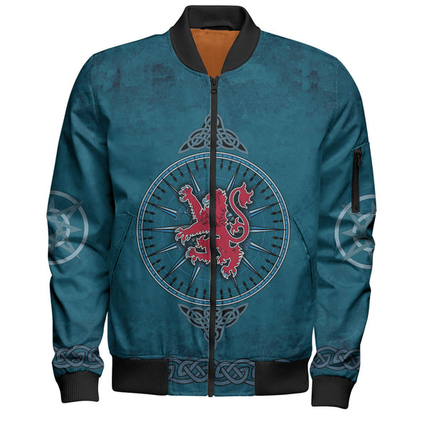 Scotland Bomber Jacket Celtic Compass Red Lion Direction Noble Highland Legacy Armor