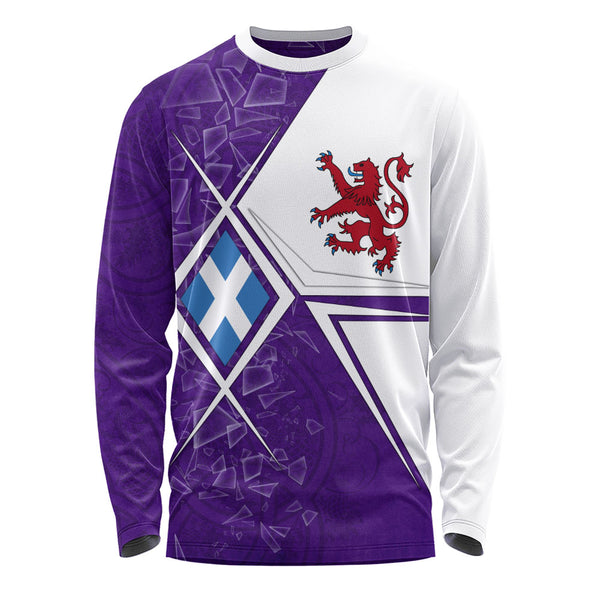 Scotland Long Sleeve T-Shirt Purple Shard Lion Saltire Fusion Urban Highland Graphic Style