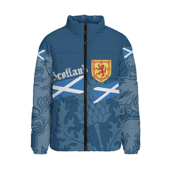 Scotland Padded Jacket Saltire Thistle Crest Blue Heritage Emblem National Pride Wear