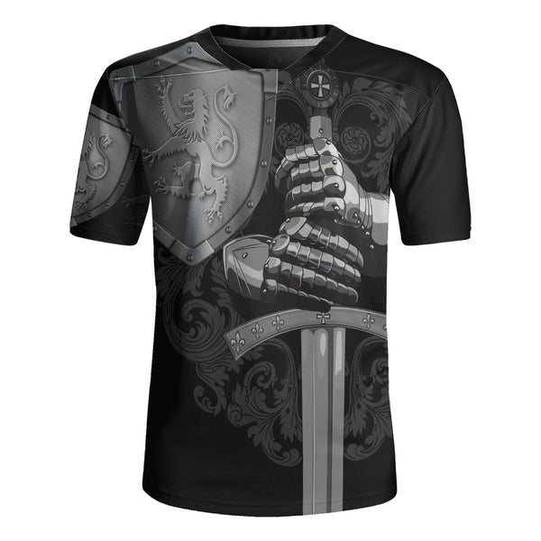 Scotland Rugby Jersey Medieval Warrior with Steel Gauntlet Holding Sword and Shield Lion