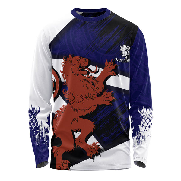 Scotland Long Sleeve T-Shirt Roar of the Highland Lion Across the Saltire Sky