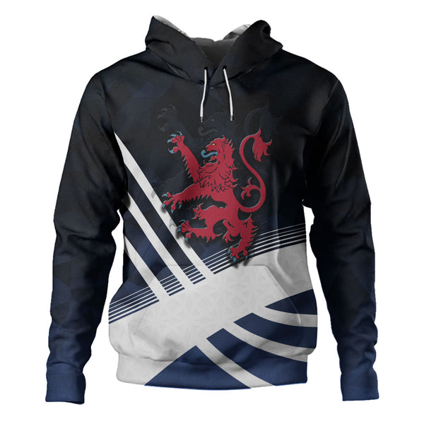 Scotland Hoodie Red Lion Dynamic Stripes Saltire Emblem Bold Highland Energy Look