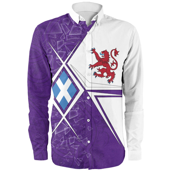 Scotland Long Sleeve Shirt Purple Shard Lion Saltire Fusion Urban Highland Graphic Style