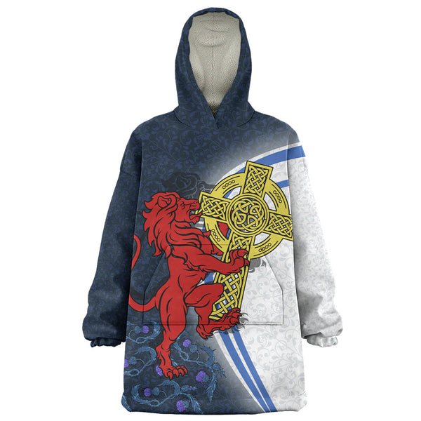 Scotland Snug Hoodie Lion Guarding Celtic Cross Saltire Heritage Warrior Symbolic Design