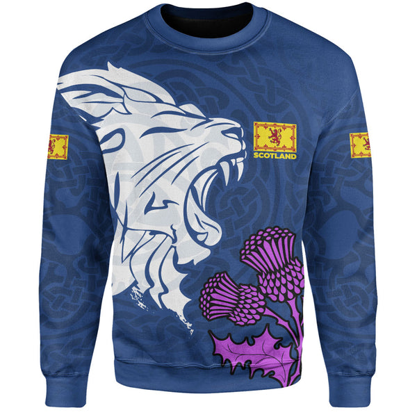 Scotland Sweatshirt Roaring Lion Thistle Pride Blue Bold National Identity Spiritwear