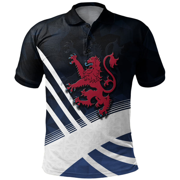 Scotland Polo Shirt Red Lion Dynamic Stripes Saltire Emblem Bold Highland Energy Look