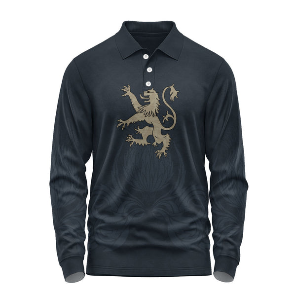 Scotland Long Sleeve Polo Shirt Twin Lion Crest Midnight Thistle Heritage Edition