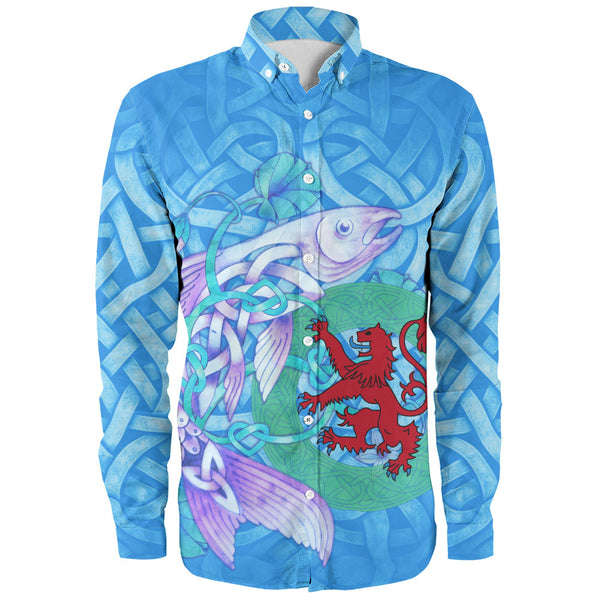 Scotland Long Sleeve Shirt Celtic Salmon Red Lion Spiritwater Heritage Mythical Highland Art