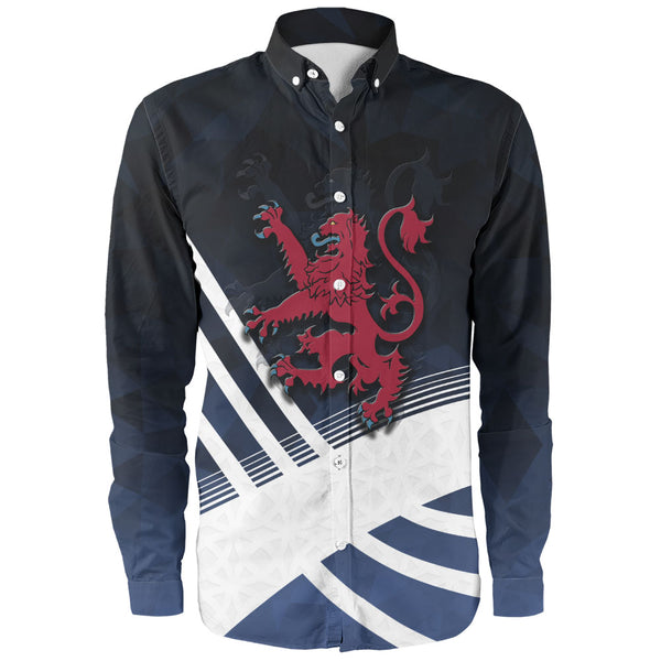 Scotland Long Sleeve Shirt Red Lion Dynamic Stripes Saltire Emblem Bold Highland Energy Look