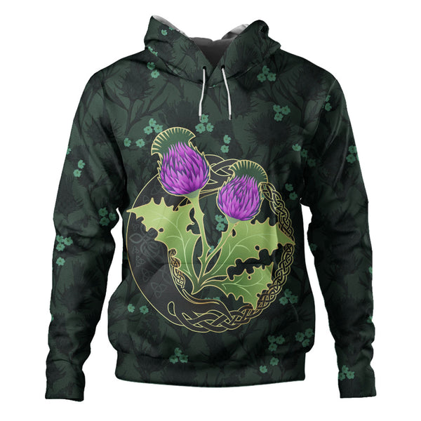 Scotland Hoodie Thistle Bloom Celtic Emblem Nature Heritage Green Pattern Art