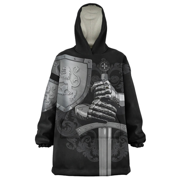 Scotland Snug Hoodie Medieval Warrior with Steel Gauntlet Holding Sword and Shield Lion