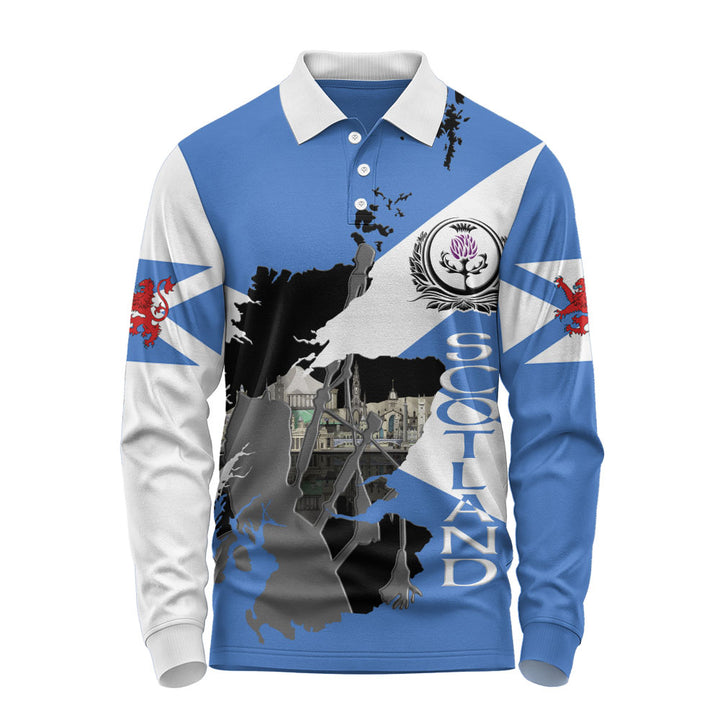 Scotland Long Sleeve Polo Shirt Highland Roots Skyline Spirit