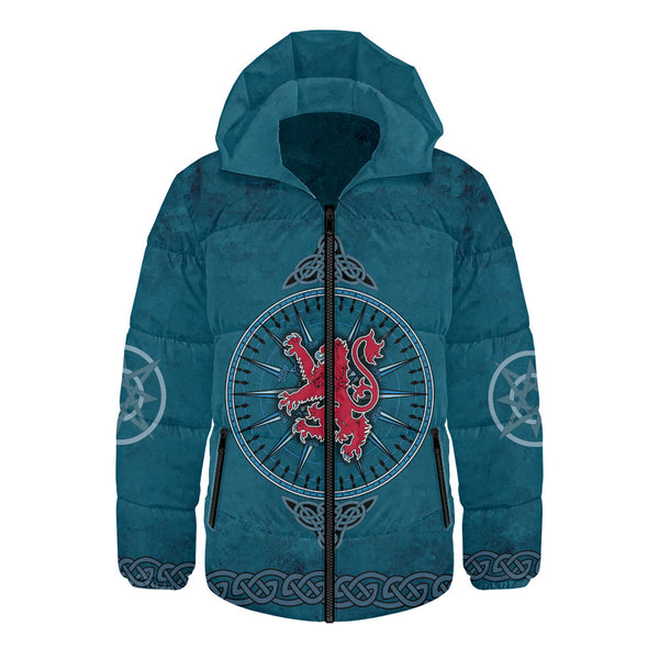 Scotland Hooded Padded Jacket Celtic Compass Red Lion Direction Noble Highland Legacy Armor