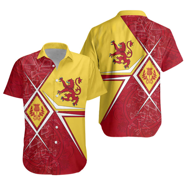 Scotland Short Sleeve Shirt Royal Flame Thistle Crest Red Lion Valor Modern Heritage Blend