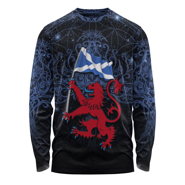 Scotland Long Sleeve T-Shirt Starborn Lion Saltire Banner Celestial Blue Highland Pride Gear