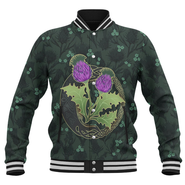 Scotland Baseball Jacket Thistle Bloom Celtic Emblem Nature Heritage Green Pattern Art