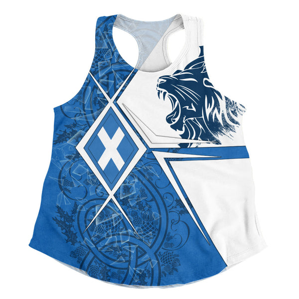 Scotland Women Tank Geometric Lion Roar Saltire Grid Digital Pattern Highland Fusion Style