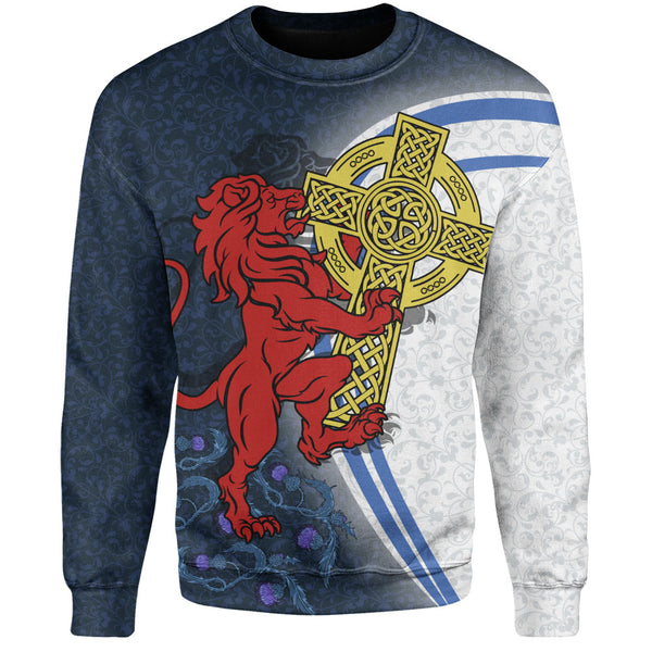 Scotland Sweatshirt Lion Guarding Celtic Cross Saltire Heritage Warrior Symbolic Design