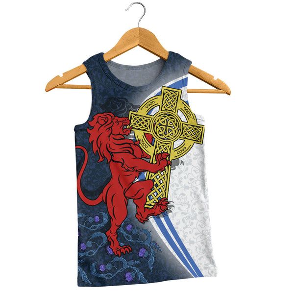 Scotland Tank Top Lion Guarding Celtic Cross Saltire Heritage Warrior Symbolic Design
