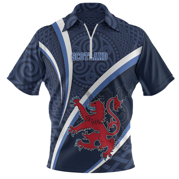 Scotland Zip Polo Shirt Roaring Highland Pride Eternal Crest Power