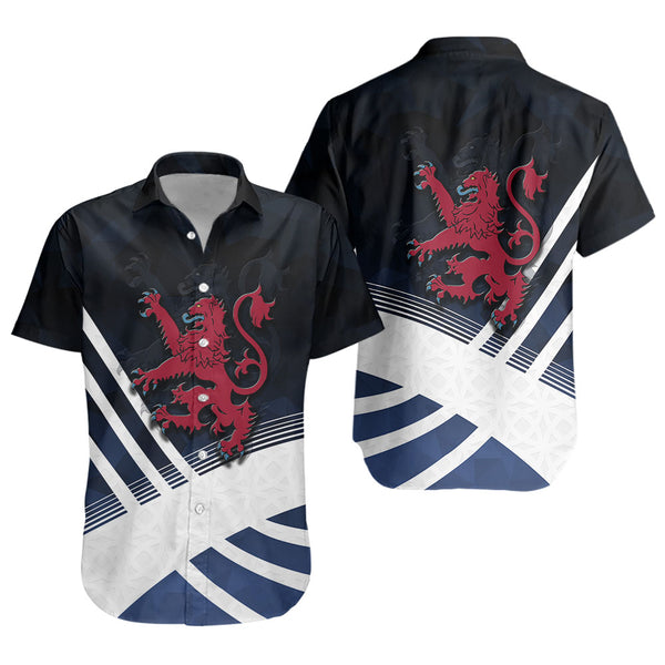 Scotland Short Sleeve Shirt Red Lion Dynamic Stripes Saltire Emblem Bold Highland Energy Look